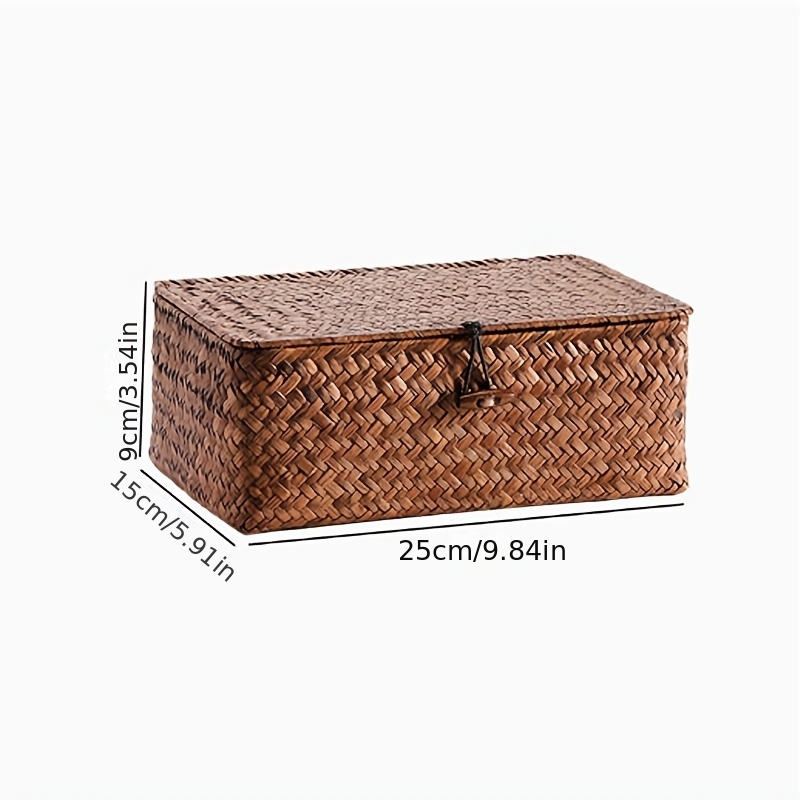 Hand-Woven Storage Basket with Lid & Wooden Clasps - Rustic Suitable for,, Crafts, Decor - Lightweight Portable Basket Suitable for Small Items, Gift for And, Shelf Baskets