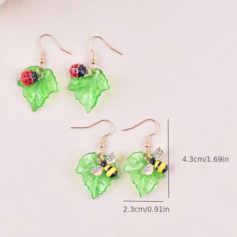 Creative Acrylic Drop Earrings Featuring Leaves and Bees