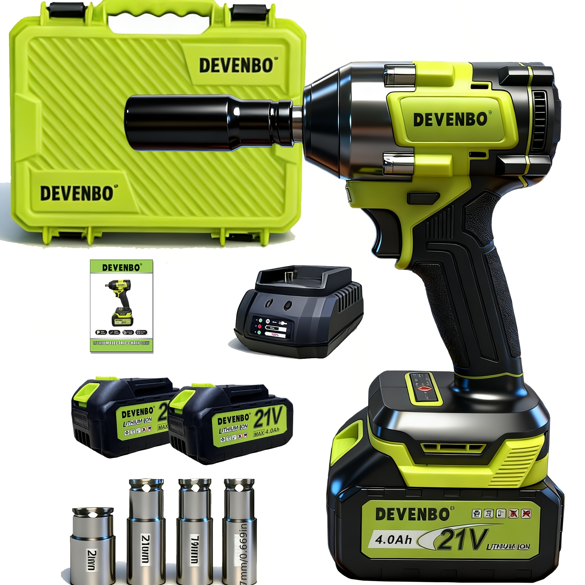 TEMU 650n.m High Torque, 21 Volt Wireless Impact Wrench, With 4000mah Battery And Rechargeable Battery. With A Charger, Toolbox, And Sleeve, Suitable