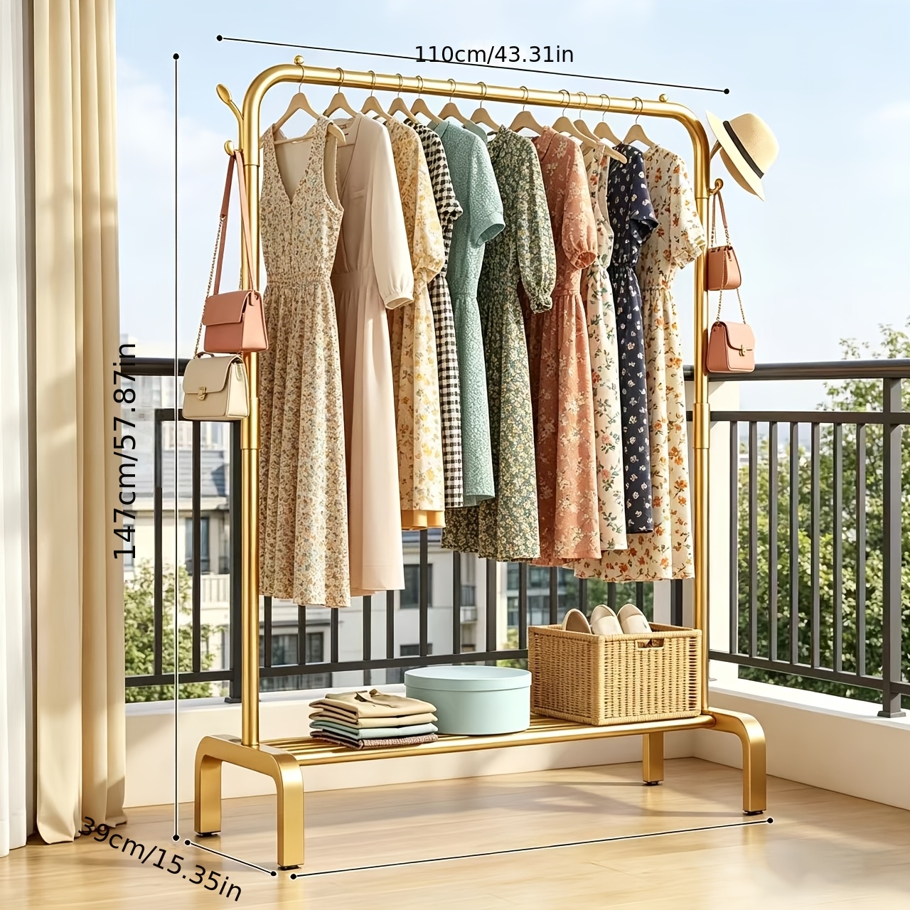 dress hanger stand design 3 tier Movable Wood Clothes Rack Stand with Shelves Durable Side Hooks -  Bed Bath & Beyond