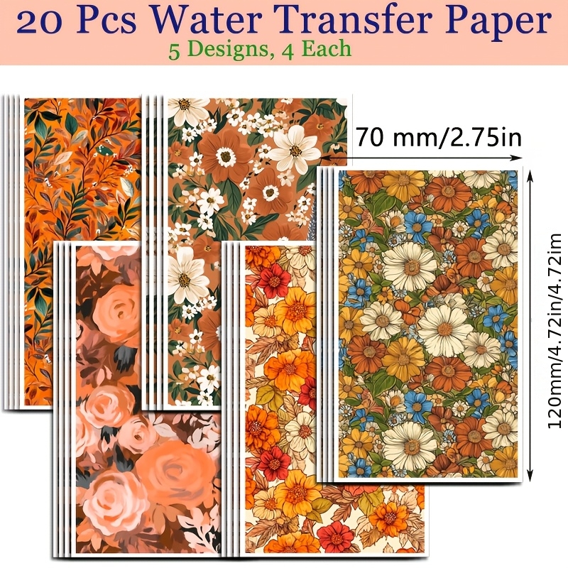 TEMU 20 feuilles de papier de transfert soluble dans à floraux colorés pour la peinture, la fabrication de bijoux et de boucles d'oreilles en