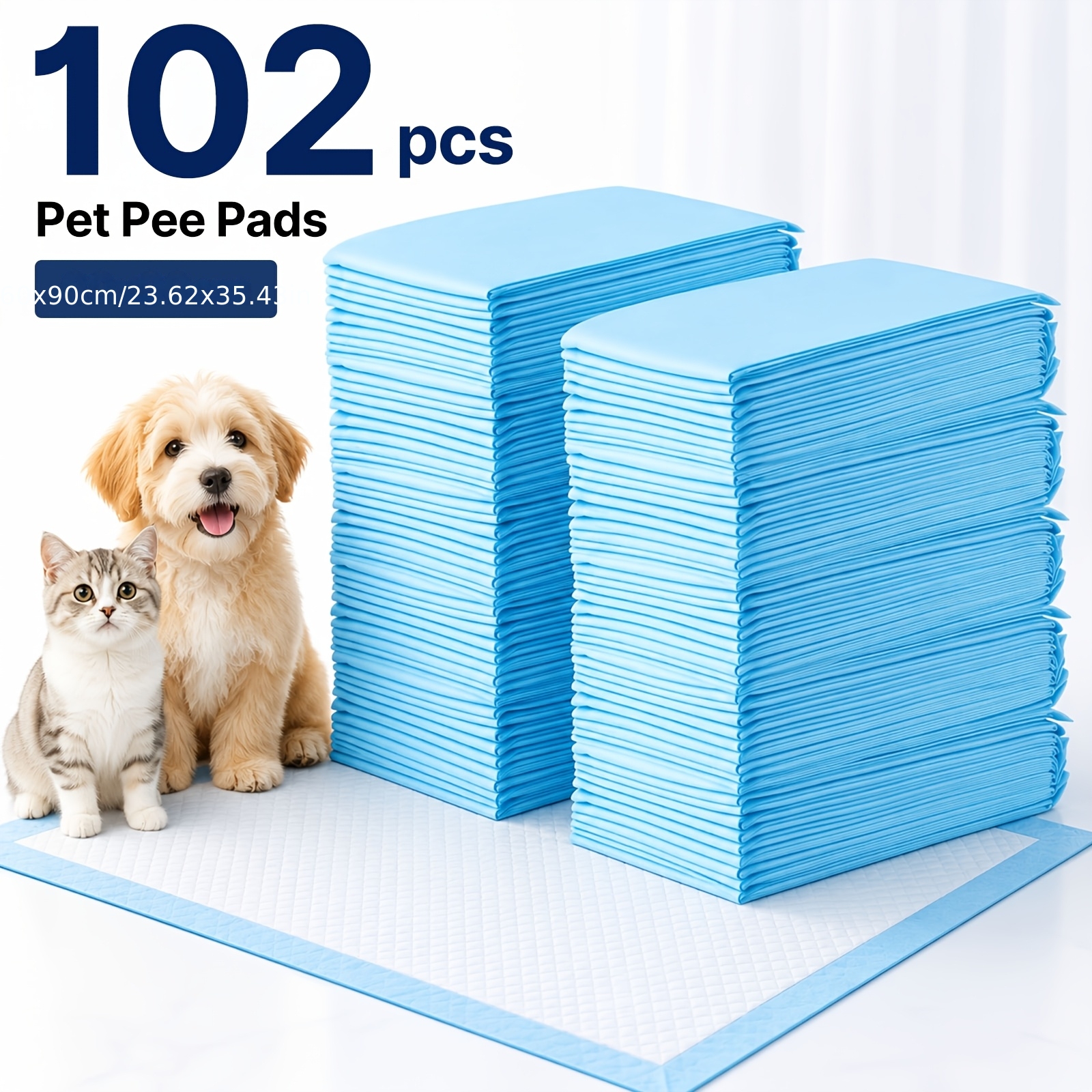 102pcs Pet Pee Pads, 60x90cm Large Size, 45g Thickened, Locking No Rewetting, High Absorbency, Blue And Pink Optional, Indoor Training Travel Pet Pee Pads
