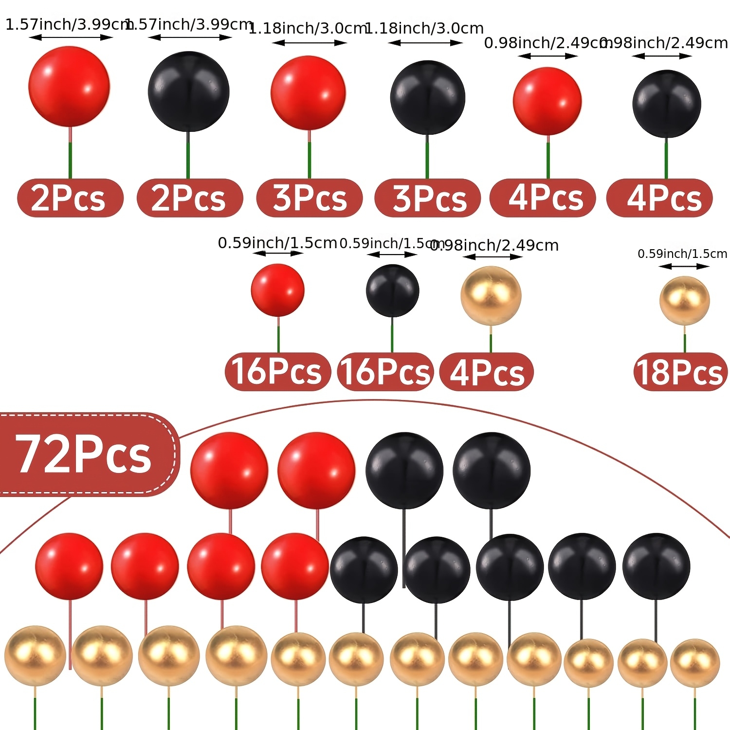 TEMU 72pcs Red, Black, And Golden Cake Decorating Supplies, Suitable For Weddings, Birthdays, Holidays, And Party Decorations. Cupcake Toppers, Happy