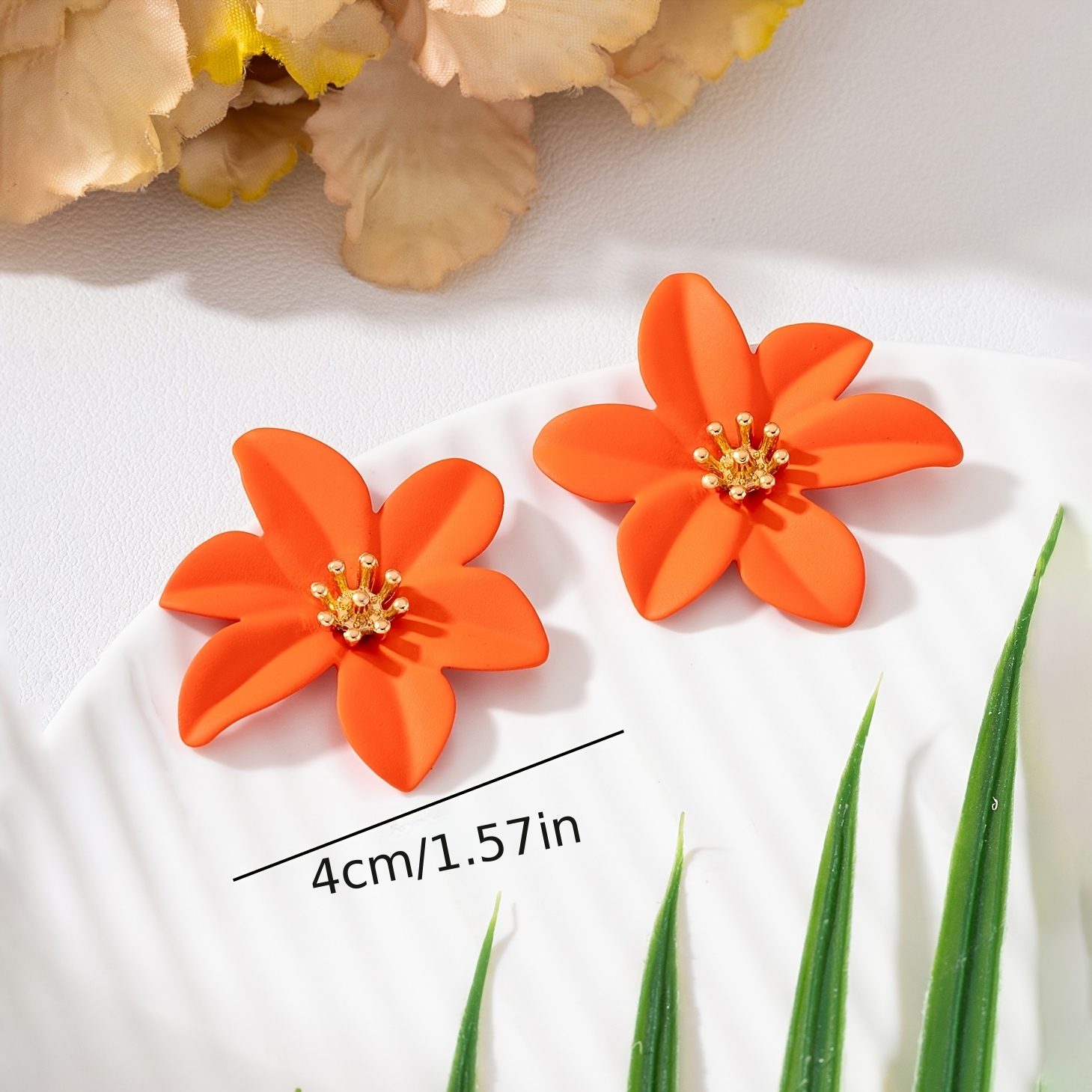 Women's Lively Orange Flower Earrings, Summer Beach Vacation Style