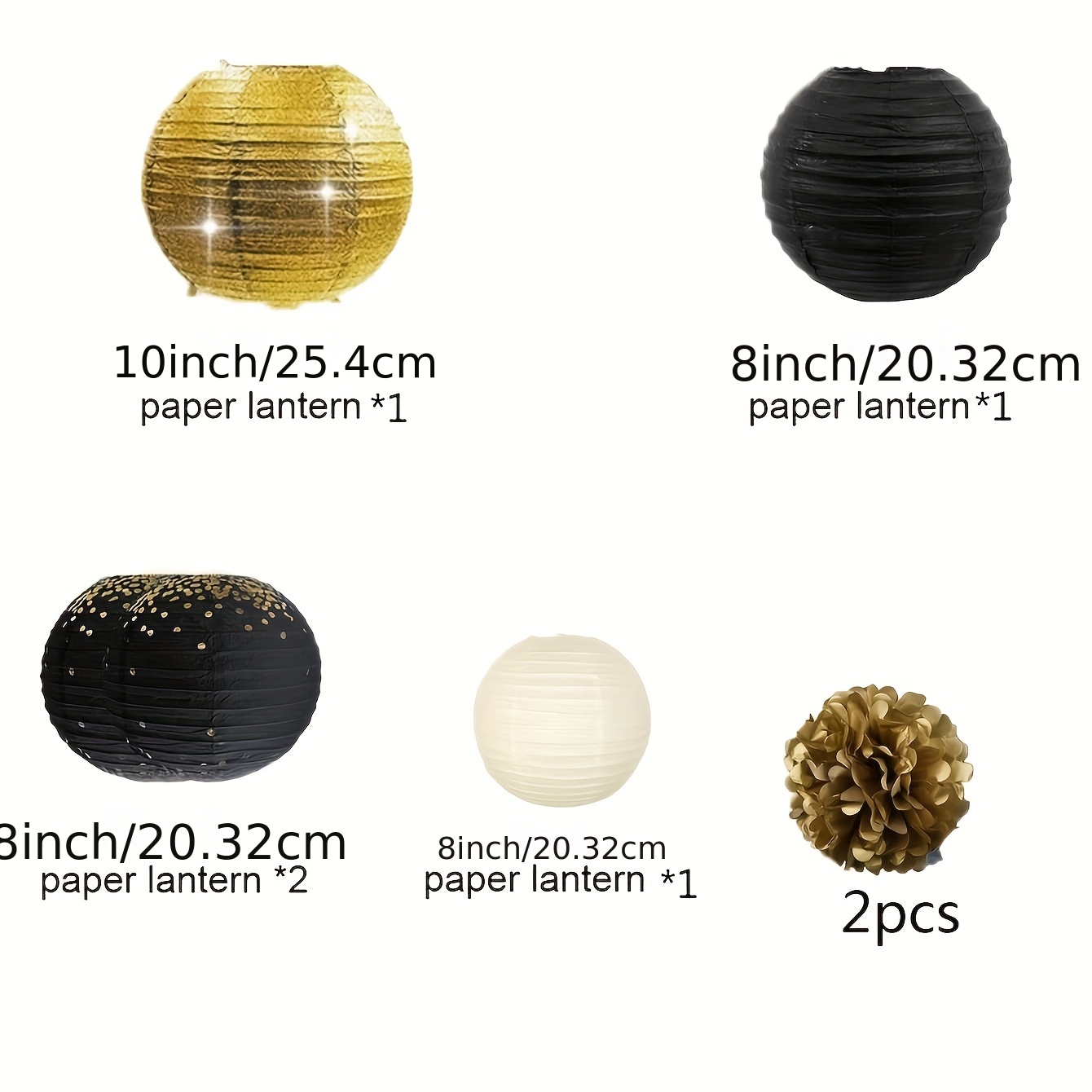 Image of 7pcs Halloween Christmas Party Paper Lanterns Black And Golden Paper Lanterns Paper Flower Set, Graduation Decorations, Suitable For Wedding New Year's Day Party Decorations