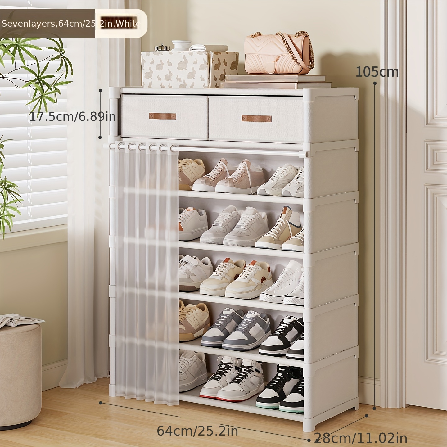 TEMU 7-story Home Multifunctional Shoe Storage Rack - Indoor High-capacity Dustproof Shoe Organizer, Freestanding Shoe Cabinet For Entryway, Hallway,