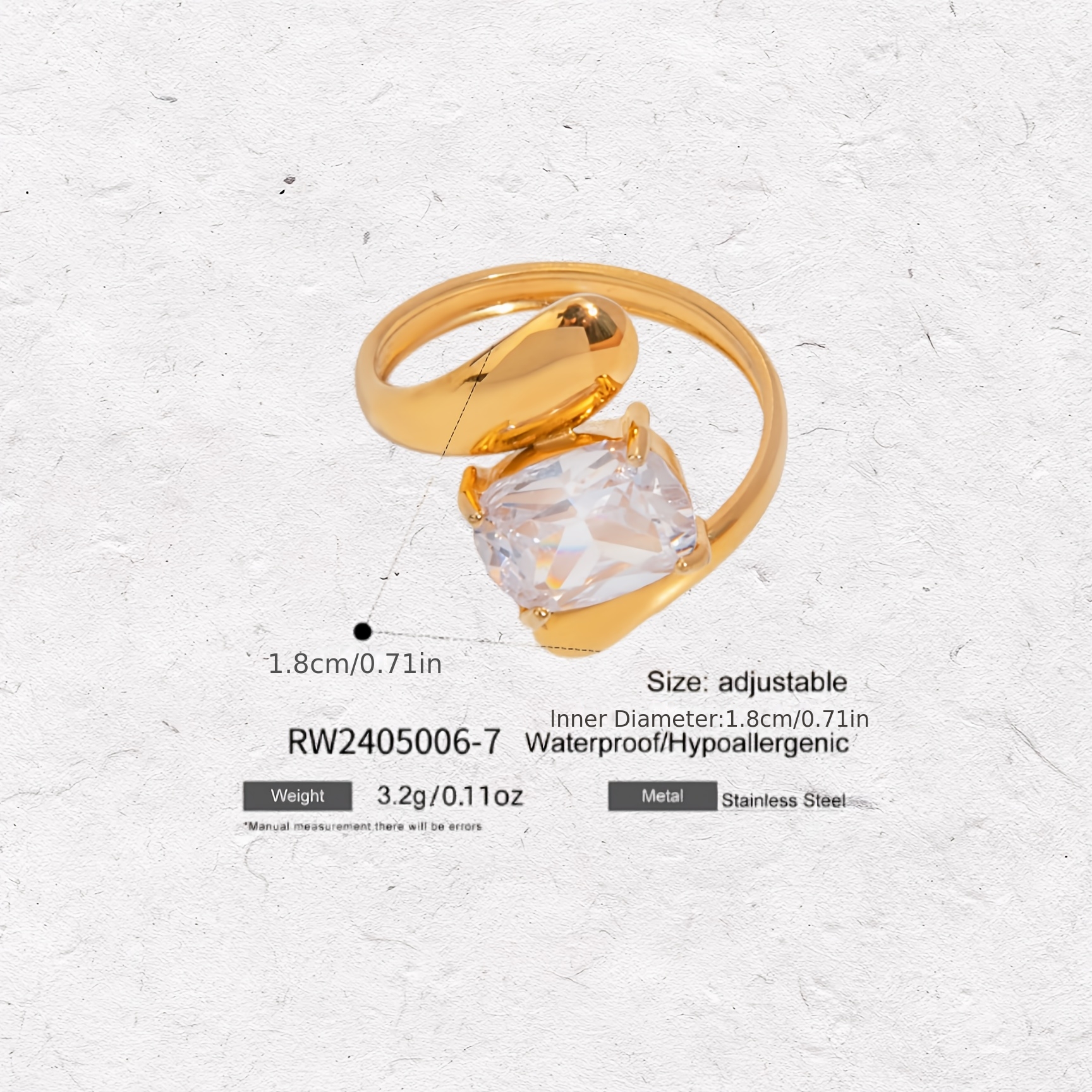 1pc Stylish Lightweight 18k Golden Plated Titanium Steel Adjustable Ring For Women With Sparkling Cubic Zirconia, Perfect For Wedding, Party, Gift, Daily Wea