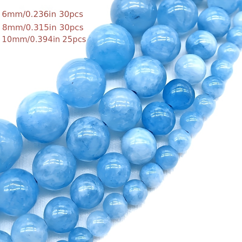 E-shop 6mm/30 Stk., 8mm/30cm, 10mm/25 Stk. Aquamarin Chalzedon Runde Lose Perlen Spezielles Elegantes Armband Halskette Damen Ohrringe Handgefertigter