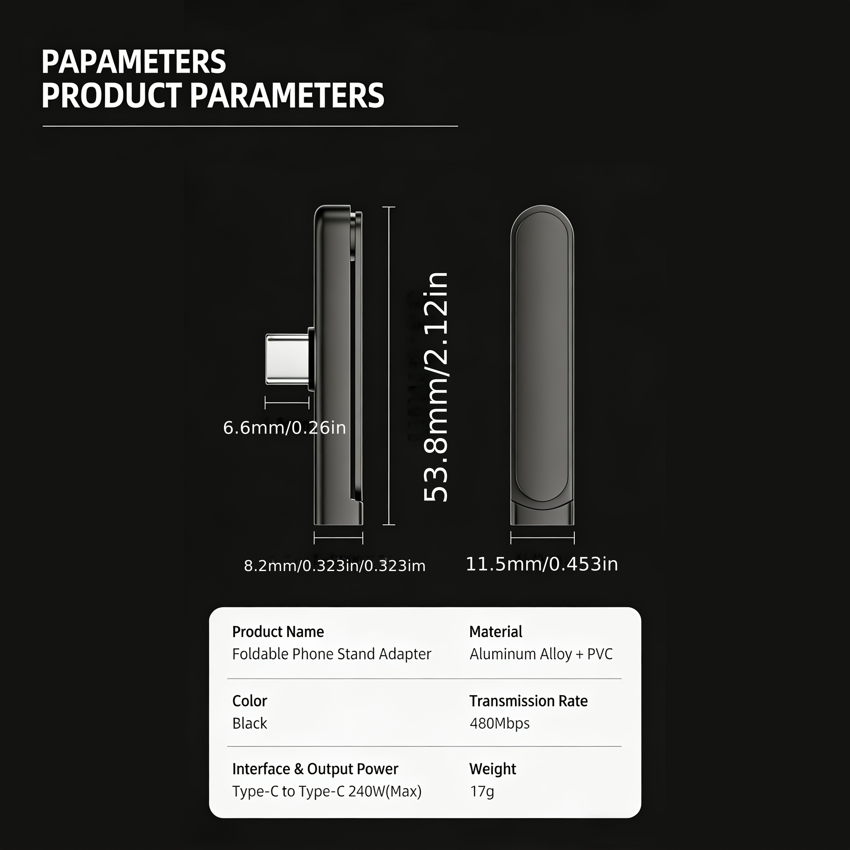 2in1 Foldable Stand Fast Charging Adapter, 240W Type C