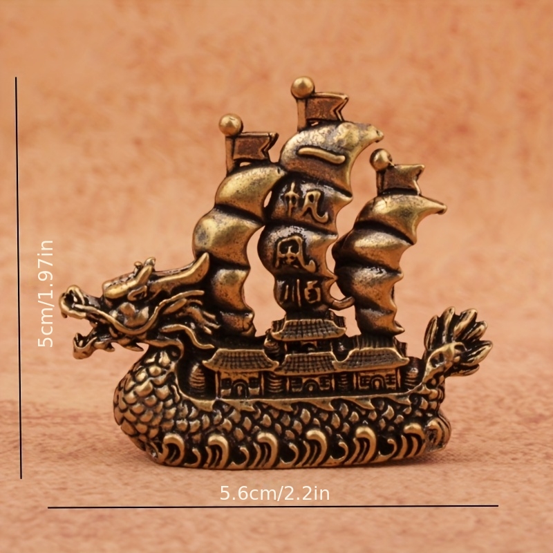 TEMU 1pc Vintage Chinese Dragon Boat Model - Brass-plated Metal Boat With Sail & Dragon Design, No Electricity Needed, For Living Room, Bedroom,