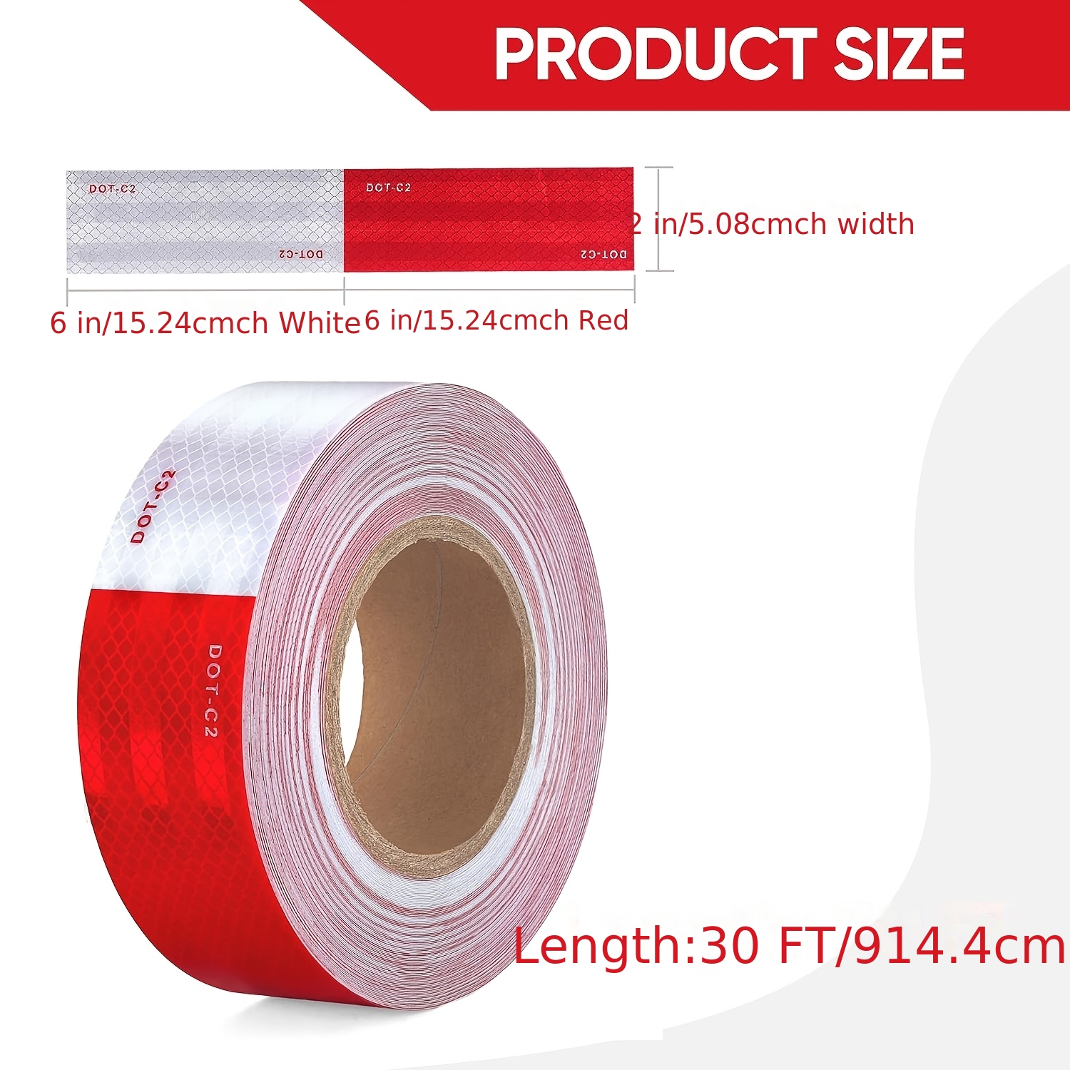 TEMU 2 Inch X 33 Feet Reflective Tape Red White Reflective Tape Outdoor Conspicuity Strong Adhesive Reflector Tape Warning Safety Reflective Tape For