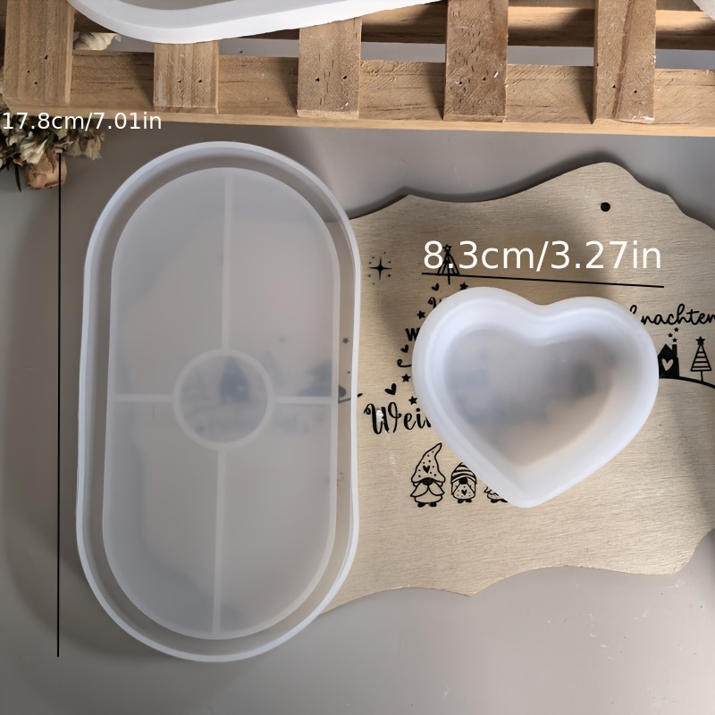 TEMU Clay Mold 2pcs Heart-shaped Plate Decoration Tray Set, Gypsum Mold, Home Table Atmosphere Decoration, Festival Gift, Handicraft, Silicone Mold
