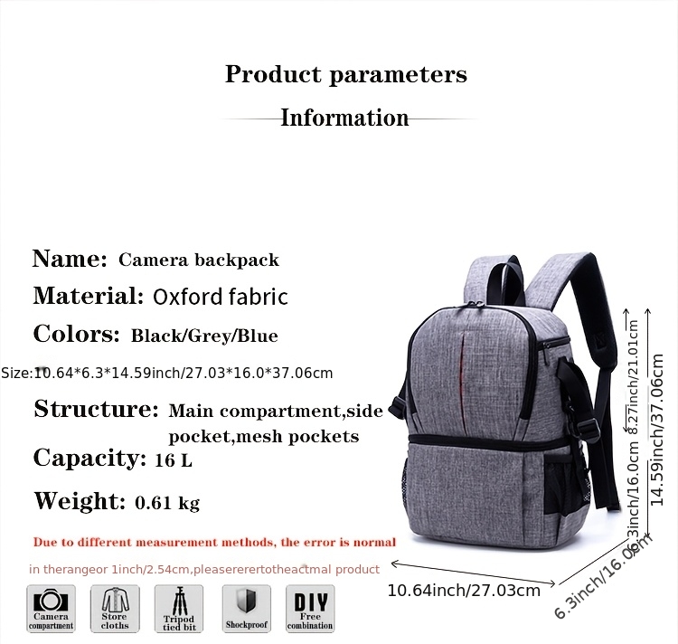 borsa per fotocamera professionale multifunzionale da esterno di   capacità con divisori interni rimovibili, borsa per fotocamera dslr a    , borsa per  ,   da esterno per fotografia Dettagli dell'articolo 3
