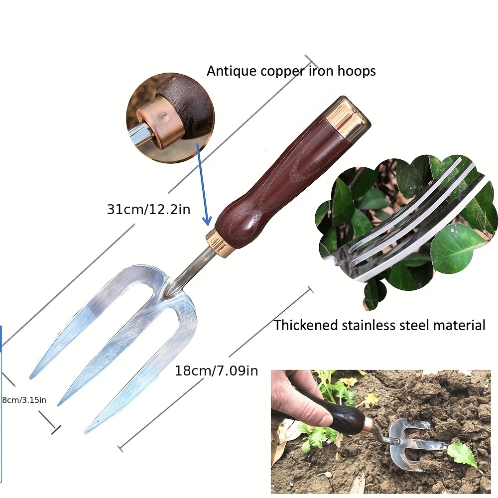 4pcs Heavy-Duty Stainless Steel Garden Tool Set - Ergonomic Ash Wood Handle, for Digging/Trenching/Planting/Transplanting + Measuring, Ideal for Rural Gardeners and Farmers
