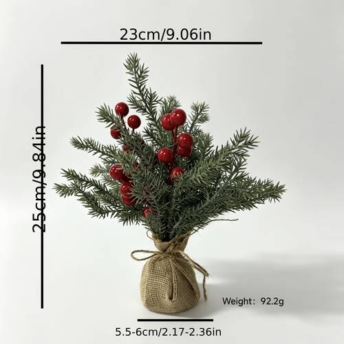 planta artificial realista en de pino y con en base de bolsa de arpillera - de mesa para decoración navideña de invierno en el hogar, , decoración de escritorio, de mesa de plástico de para
