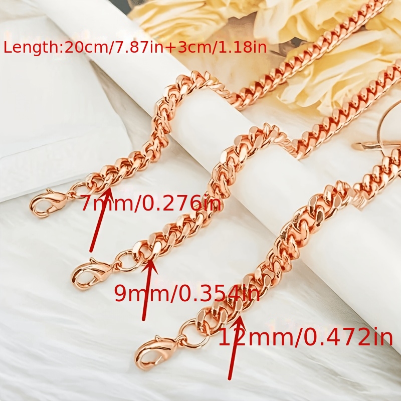 TEMU Fashion Cuban Chain Bracelet 7mm, 9mm, And 12mm Width Men's And Women's Jewelry With Electroplating