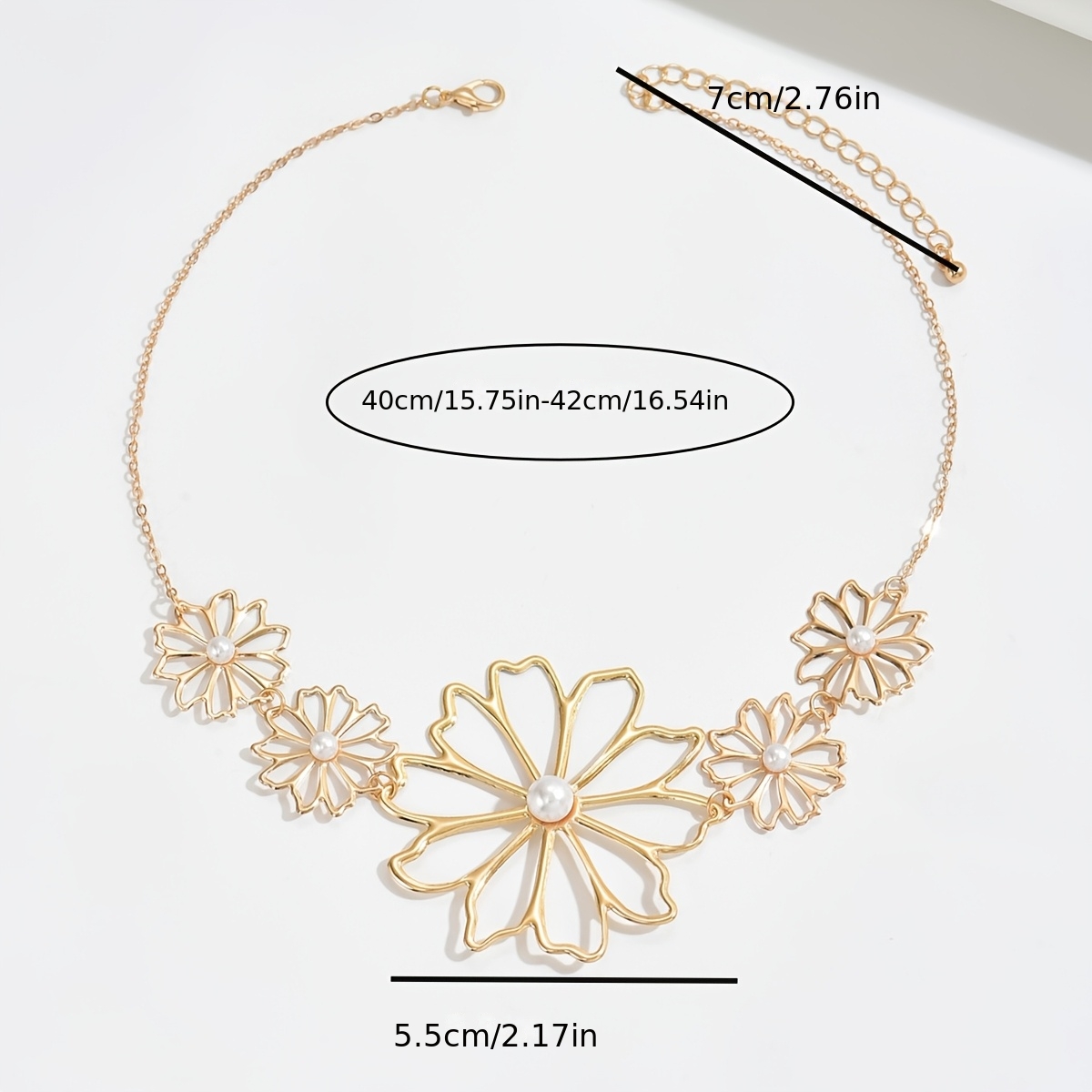 Personalized Hollow Flower Imitation Pearl Necklace, Elegant