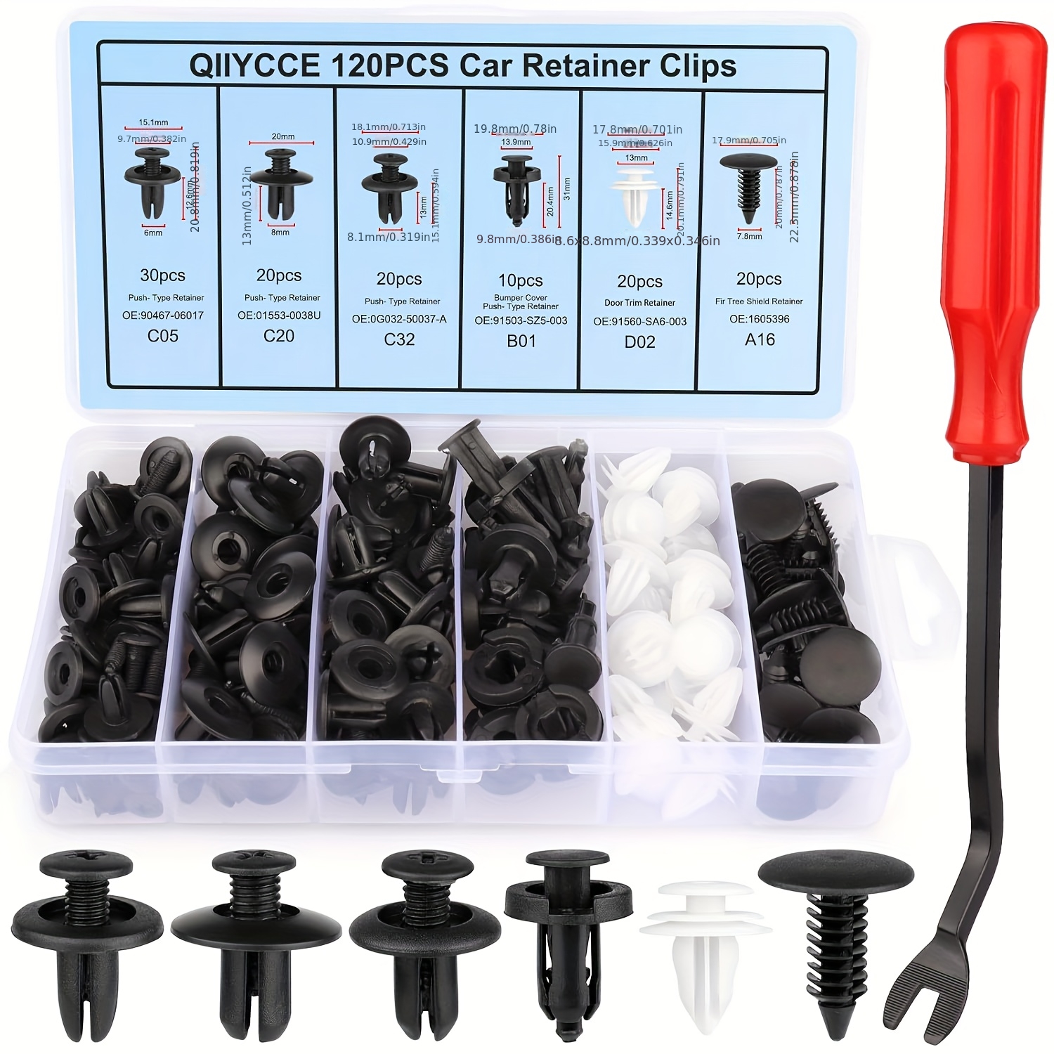 E-shop 120 Stück Universal Auto Clips in einer Box, geeignet zur Befestigung von Karosserieteilen, Türverkleidungen, Stoßfängern, Kotflügeln und