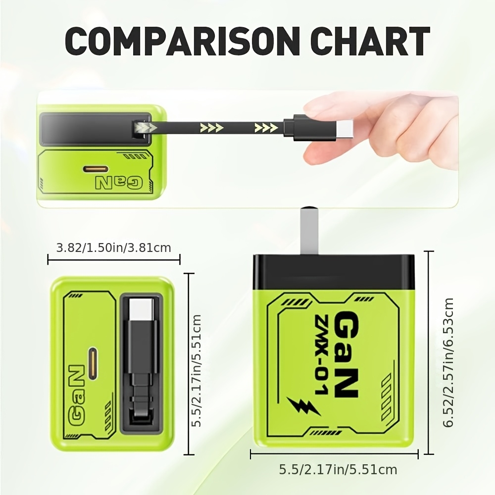 二合一 120 瓦可伸缩充电器，带 c 型电缆和 usb 端口，便携式快速充电壁式插头可扩展快速充电器模块，适用于手机和笔记本电脑, 旅行充电器,笔记本电脑电源适配器,紧凑设计,现代充电解决方案,高效充电模块,多端口充电器,学生,科技爱好者 商品详情 8
