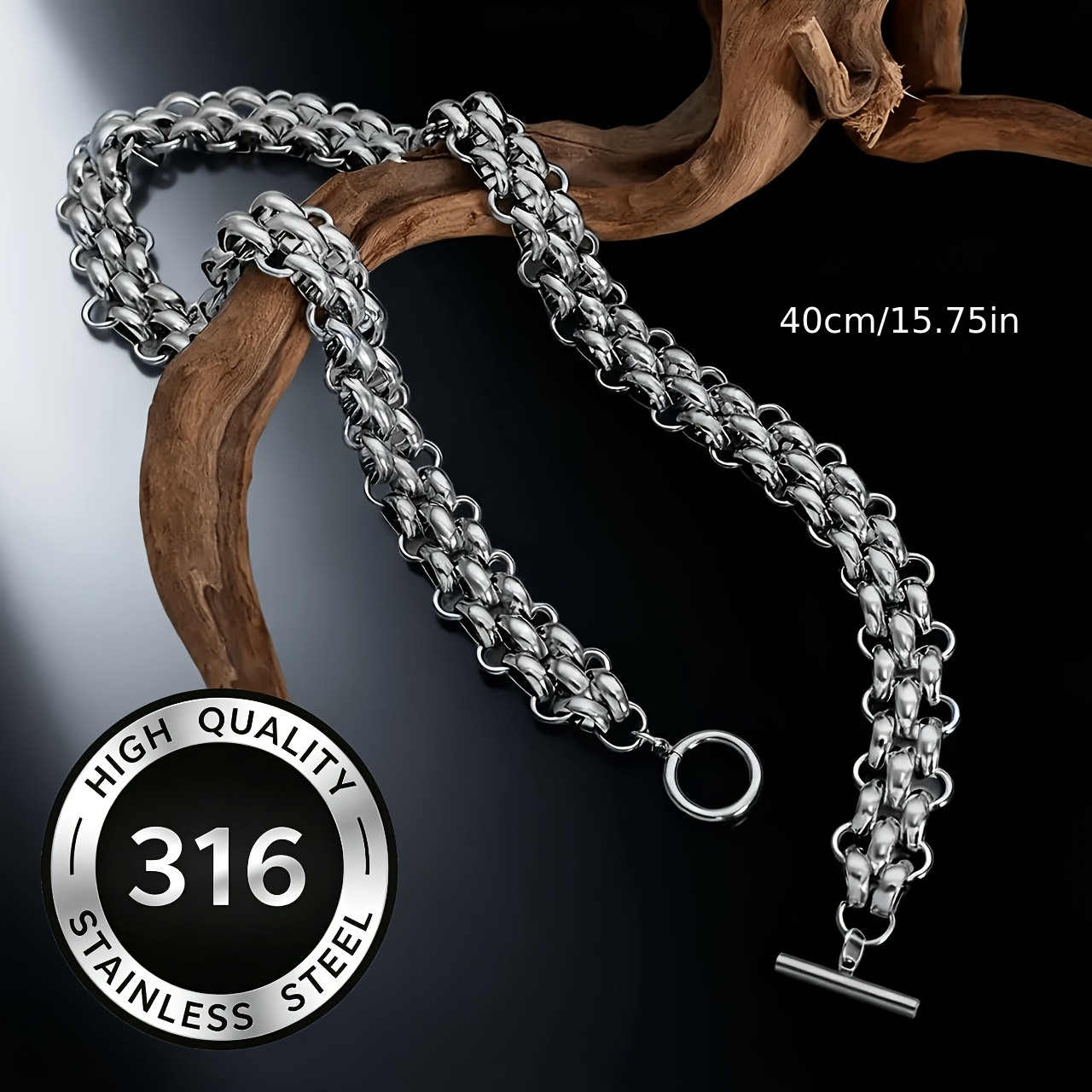 Thick Twisted Woven Stainless Steel Necklace, Hip-Hop Unisex