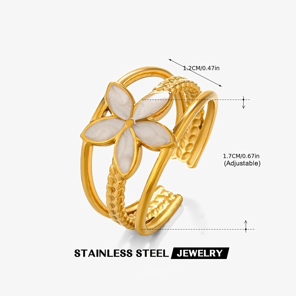 TEMU Anillo con diseño floral y ajustable, elegante, minimalista y distintivo. Un regalo para mujeres, anillo de acero inoxidable es versátil y
