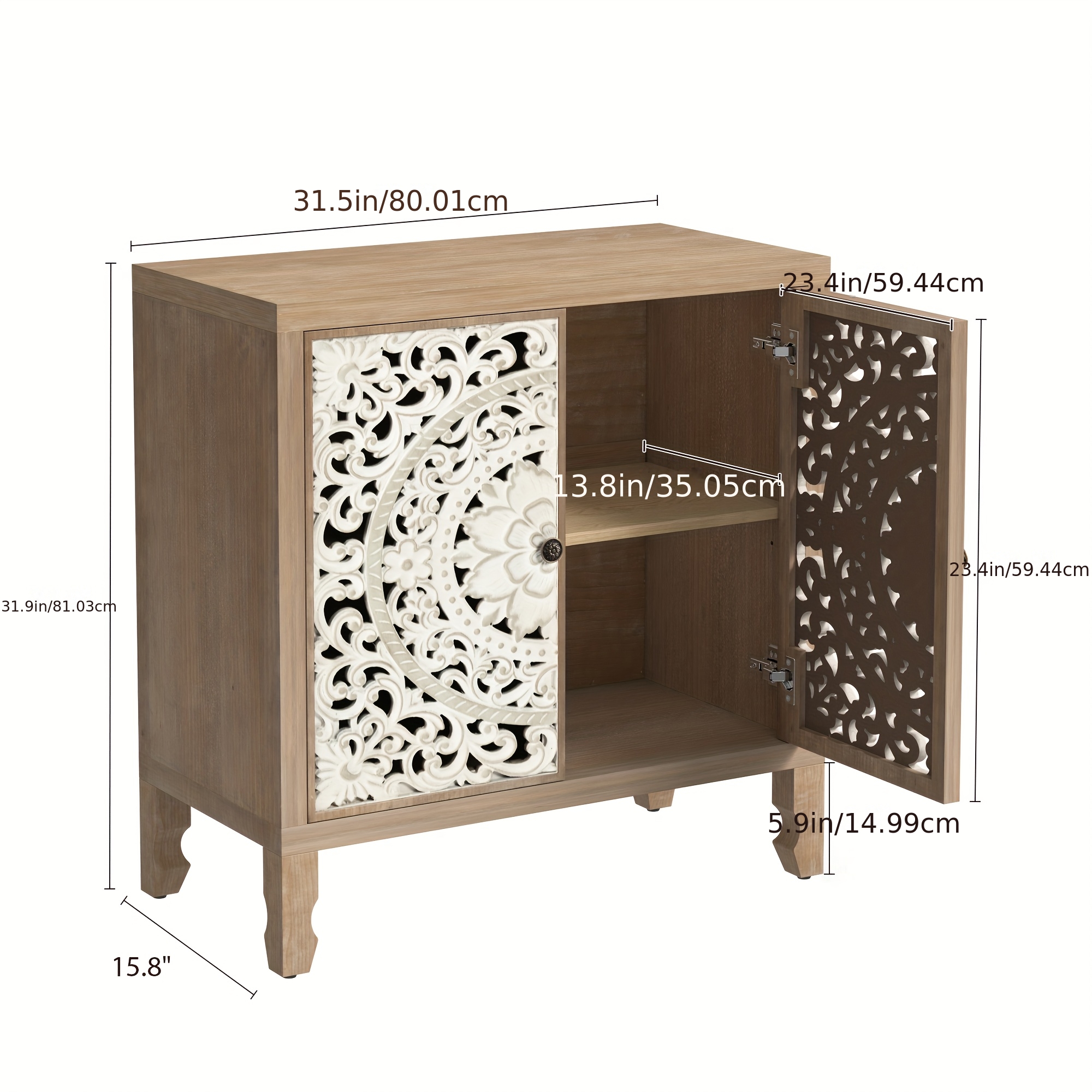 Accent Cabinet - Handcrafted Carved Doors & Wood Sideboard
