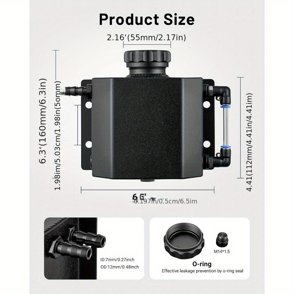 TEMU Coolant Overflow Reservoir Tank 1l Expansion Catch Can Universal Radiator Reservoir Polished Aluminum Black