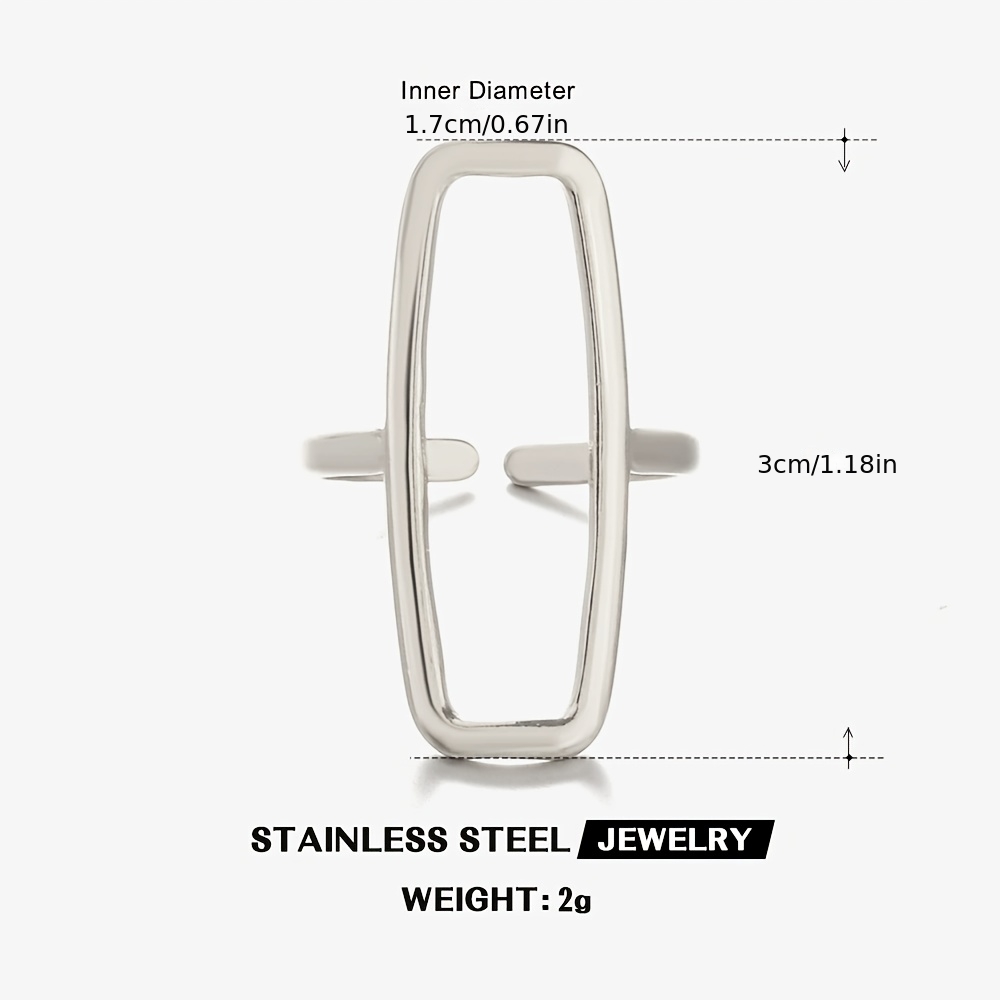 TEMU A Rectangular Design Women's Ring, Openable And Adjustable, Elegant, Simple, , And Stylish. A Gift For Women, Women's Jewelry, Stainless Steel