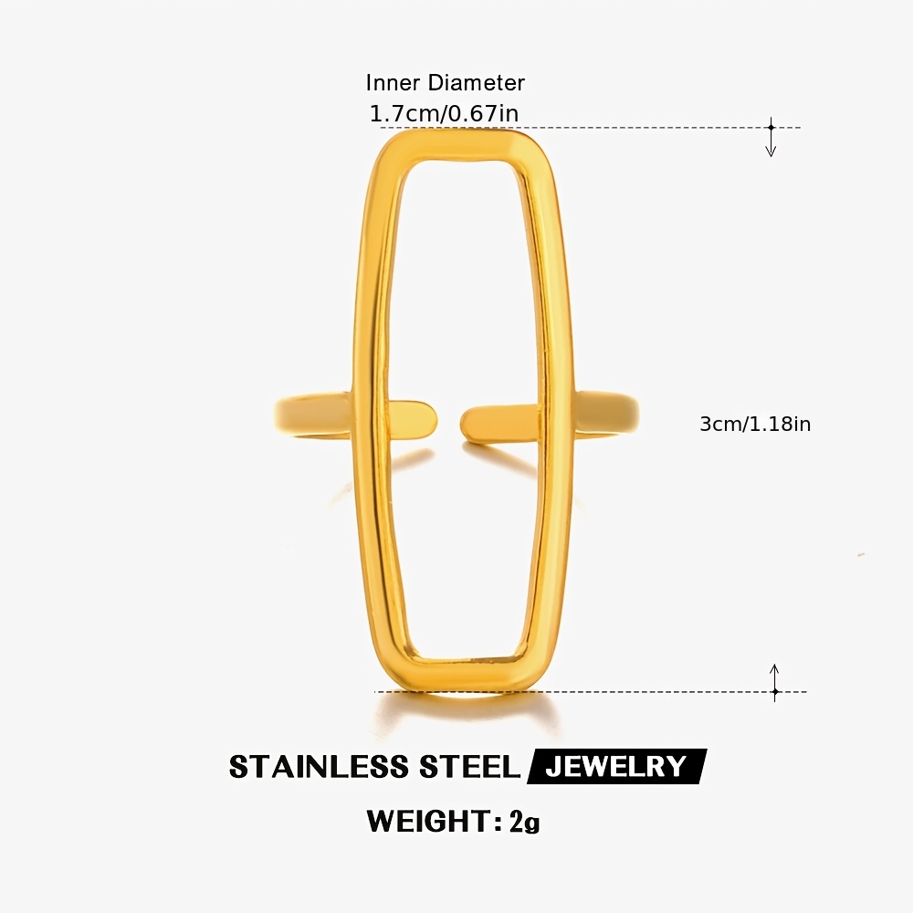 TEMU Anillo de mujer de diseño rectangular, abrible y ajustable, elegante, con estilo. Un regalo para mujer, joyería de mujer, anillo de acero
