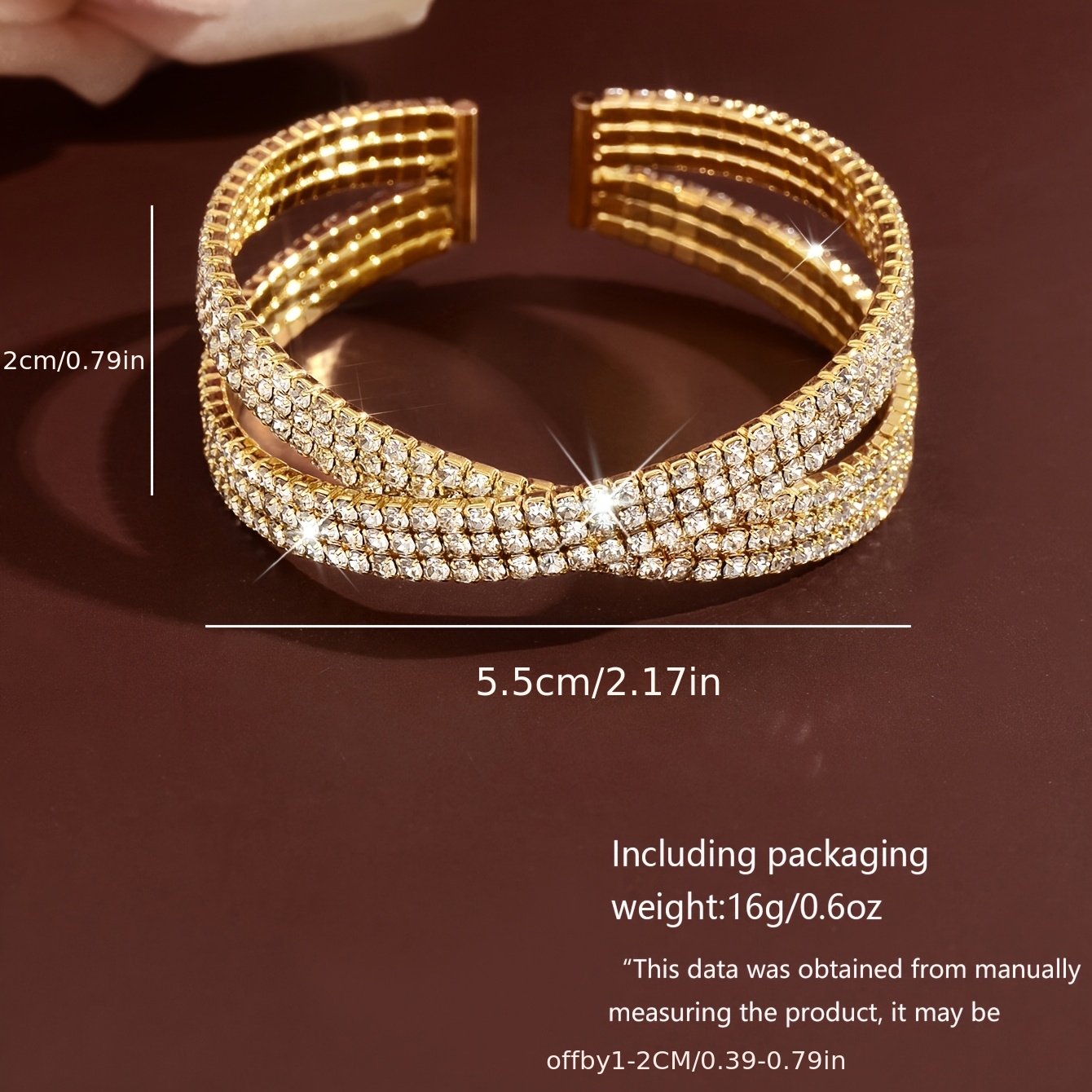Women's Multi-Layer Crossed Rhinestone Bracelet and Ring Set