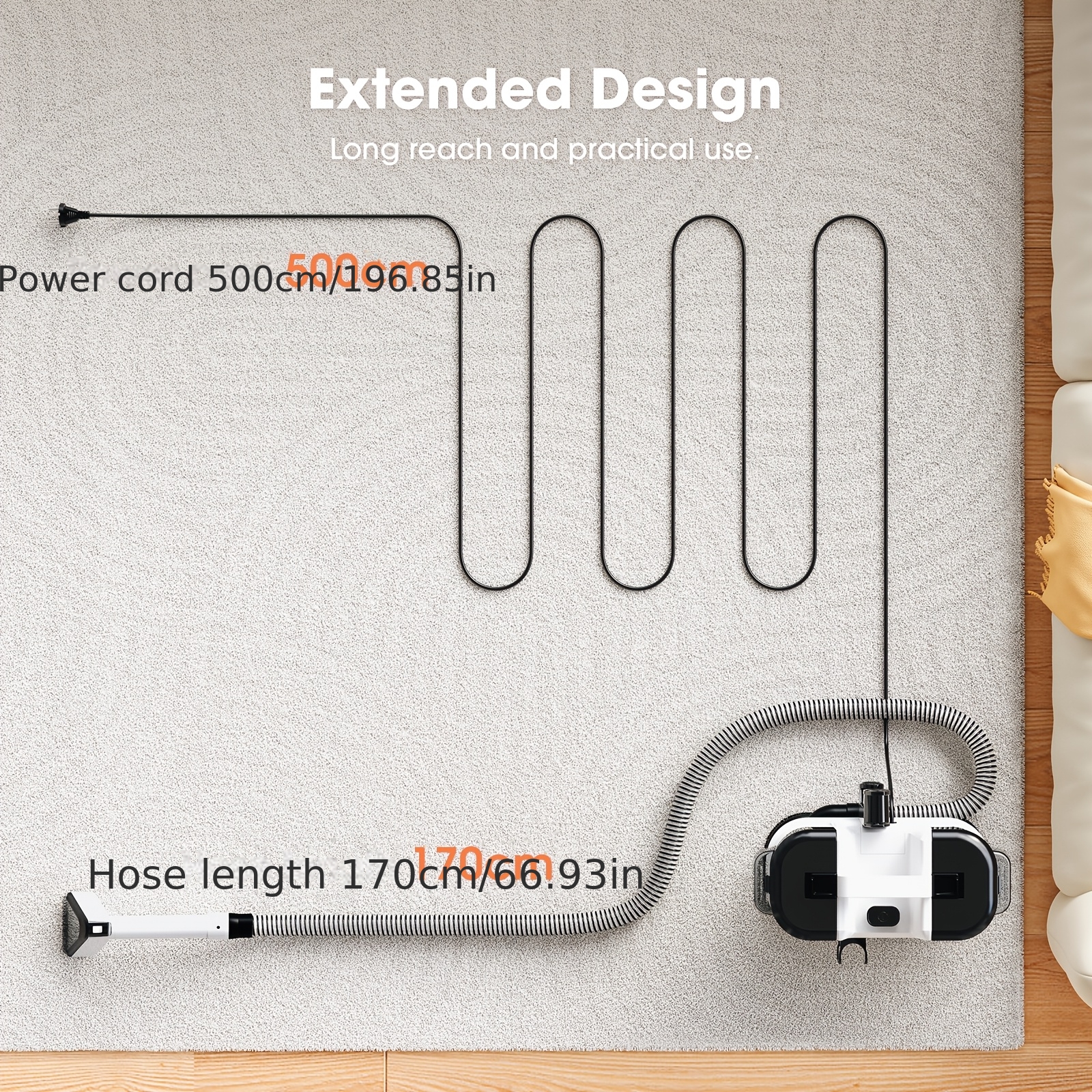 Portable Carpet Cleaner Machine, Carpet Shampooer, 13.5Kpa Upholstery Cleaner With 5 Tools, 59.17 Oz Large Water Tank, 5.0meter Power Cord, Spot And Stain Deep Cleaner For Rug, Couches, Car (Black)