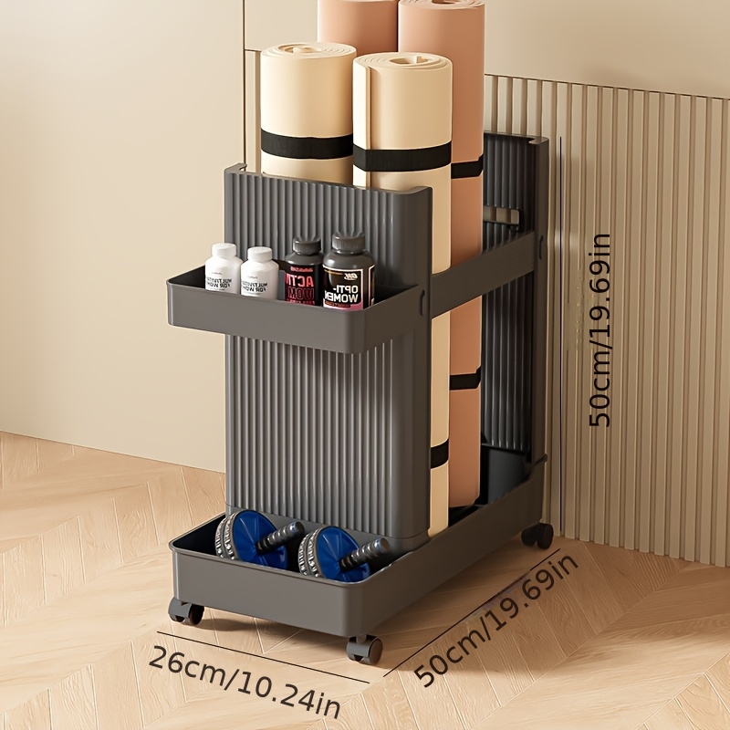 TEMU Étagère de Rangement pour Équipement de Fitness - avec Roulettes, Étagère , Organisateur Multifonction, Peut Tapis de Yoga, Raquettes et Autres