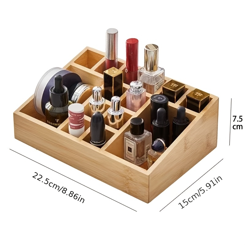 solid wood makeup storage box large capacity   bamboo desktop organizer for lipsticks eye   skin care products and remote controls desk drawer organizer for home storage Product details 2