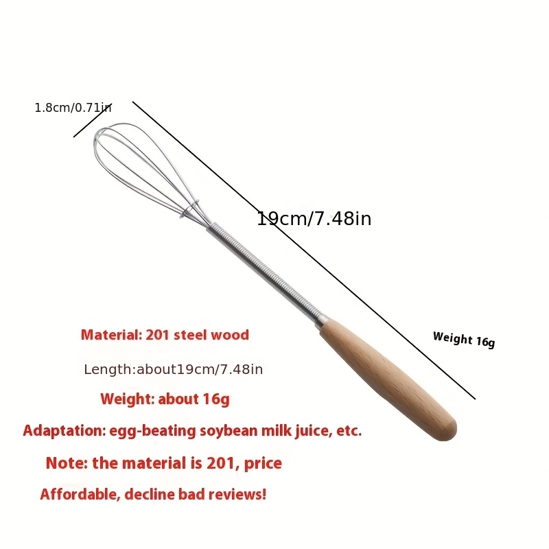 Juego de 1/3 batidores con mango de madera maciza, mini batidor de huevos de acero inoxidable para cocina, batidor de alambre para leche, para mezclar, revolver, batir o licuar, apto para batir huevos, leche, leche de soja y jugo