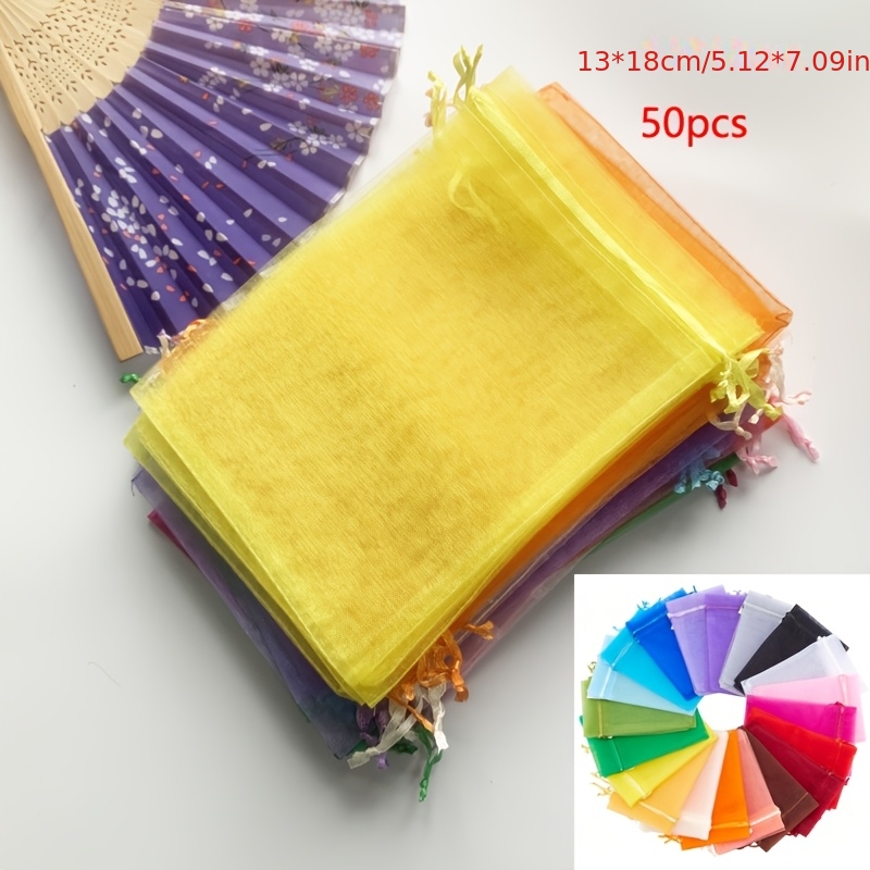 TEMU Gift For Her/him 50pcs Solid Color Party Drawstring Gift Bags, Assorted Colors, Organza Storage Bags For Small Home Items, Wedding Accessories,
