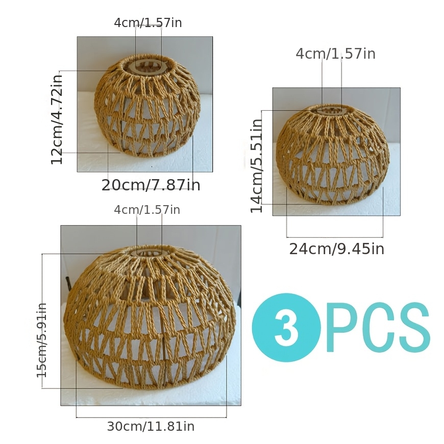E-shop Drei handgefertigte Lampenschirme im Rattan-Stil, passend für E27- und E26-Fassungen (Durchmesser von 30CM, 24CM und 18CM)