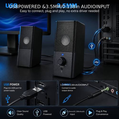 photo de l'article 1 paire denceintes dordinateur h21 usb, enceintes multimédias pour pc, enceintes de bureau, enceintes domestiques, mini-enceintes pour configuration de bureau, système audio de bureau, construction durable