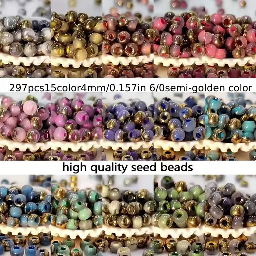 E-shop 297-teiliges 4mm Premium-Set aus halbgoldenen Rocailles-Perlen, mit runden, lose Perlen in gemischten Farben, geeignet für DIY-Handarbeit,