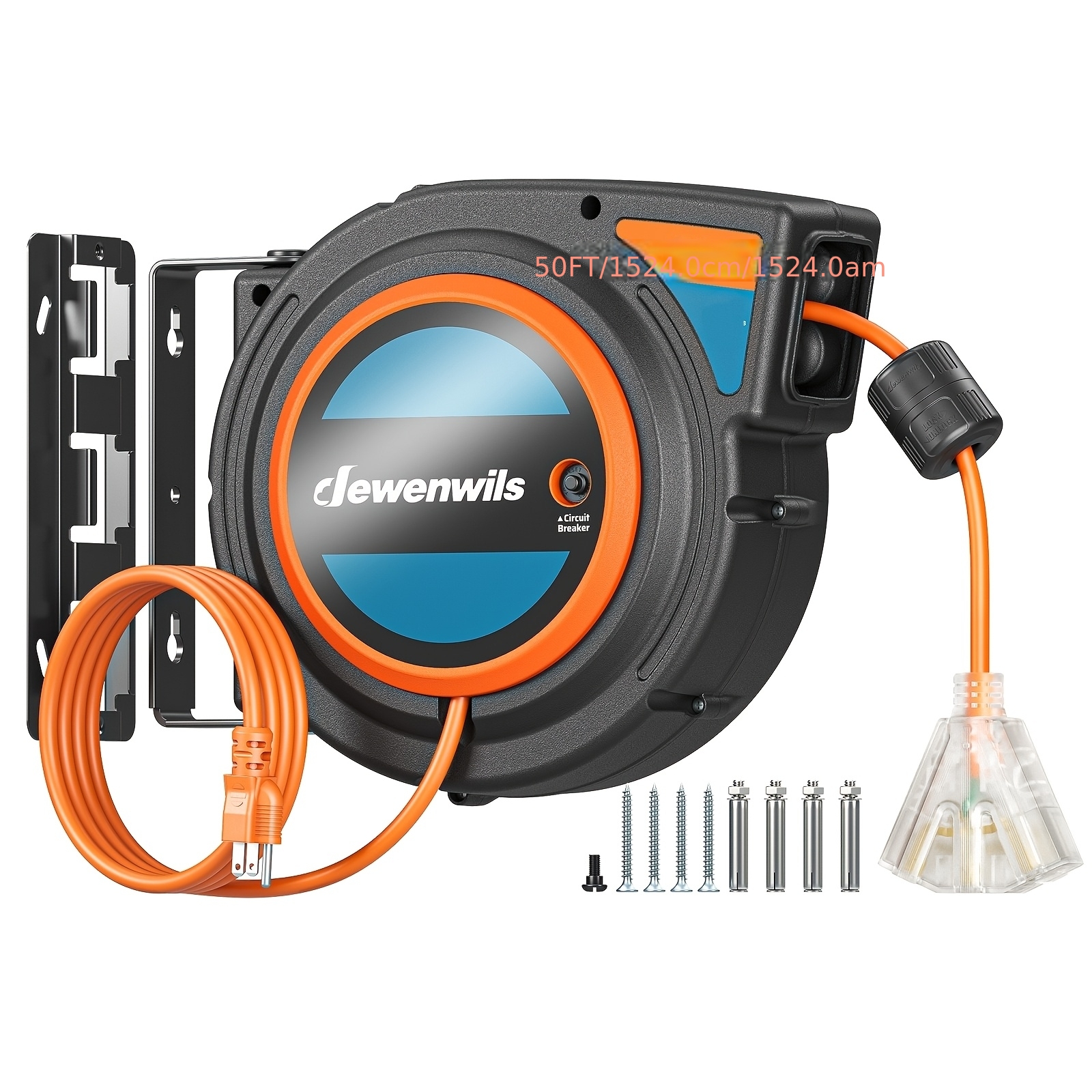 DEWENWILS Extension Cord Storage Reel With 4 Outlets - Heavy Duty Cord Holder
