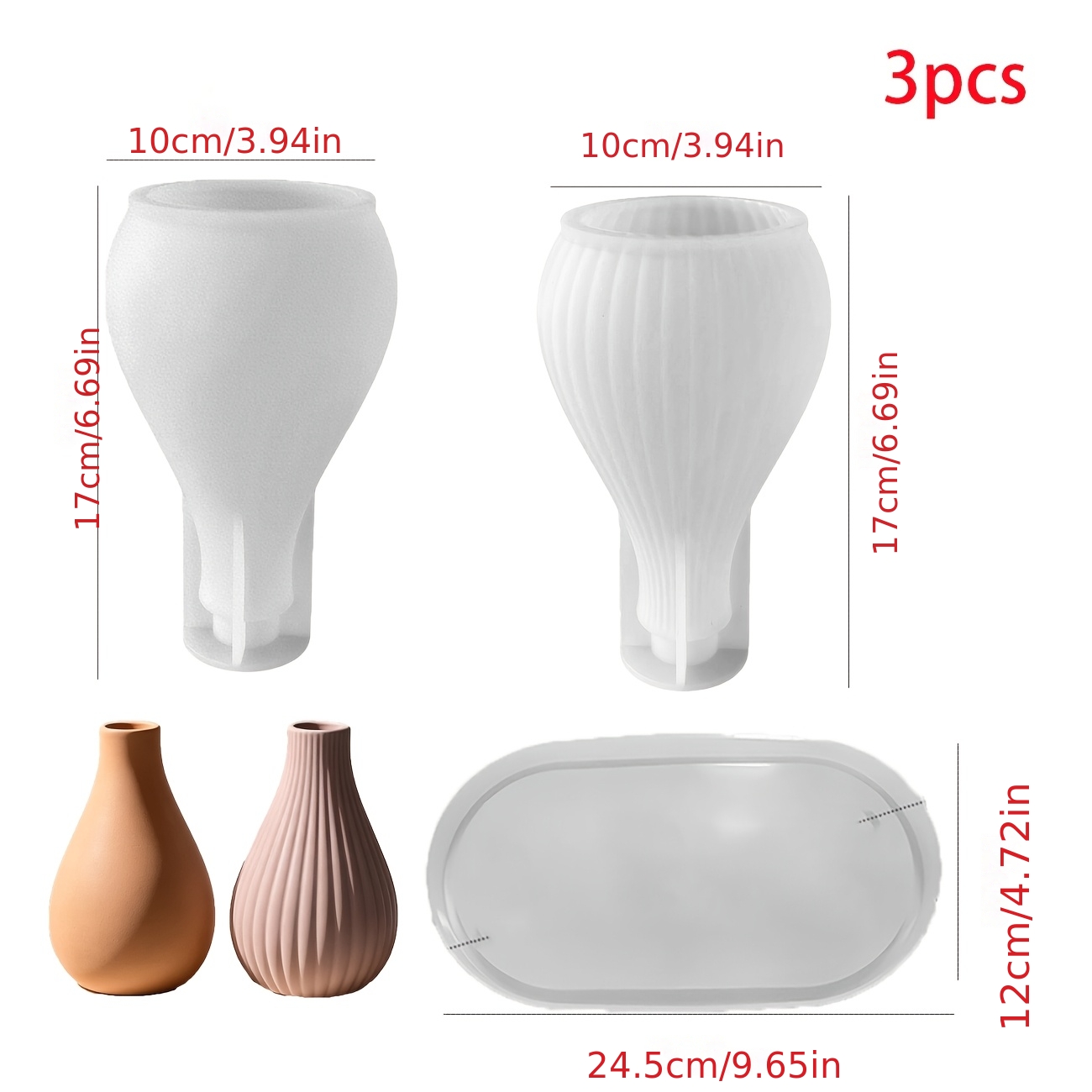 TEMU 3pcs/vase Tray Silicone Mold, Glossy Striped Crystal Resin Vase, Gypsum Cement Planter Ornament Living Room Decor