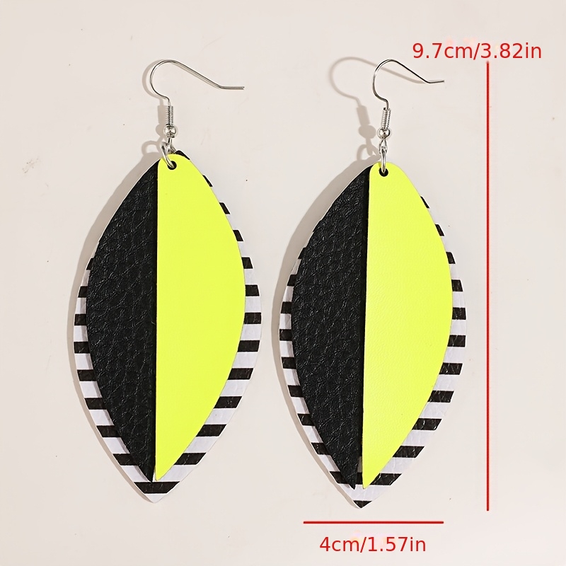 Women's Bohemian Yellow and Black Color-block Leaf Statement Earrings
