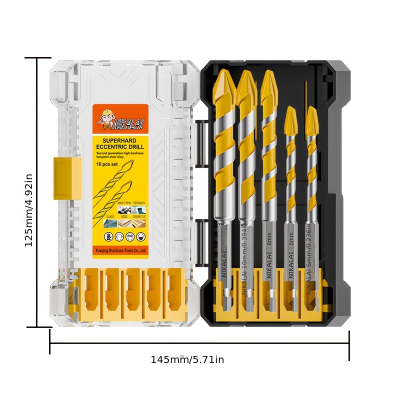 5pcs Tile Drill Bit Set, Carbide Tipped Drill Bits For Ceramic Tile, Concrete, Porcelain, Metal And Wood, Heavy Duty Hole Drilling Tools