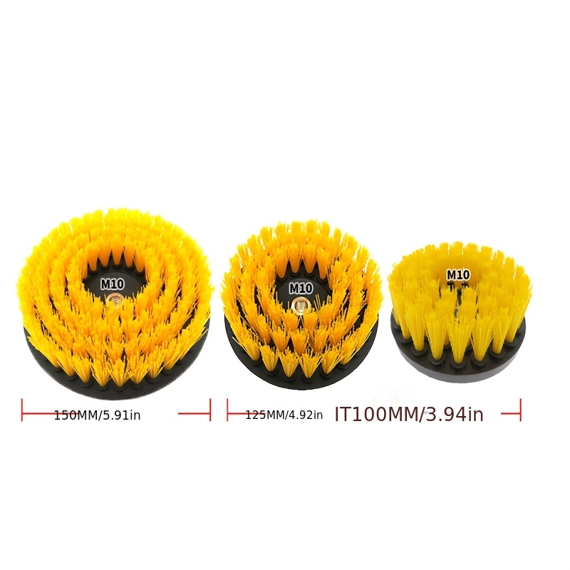 TEMU A Set Of Yellow Hollow Drill Brushes In Sizes 4/5/6 Inches, Consisting Of 3 Pieces, M10 Threaded Electric Cleaning Brush Attachments, Compatible
