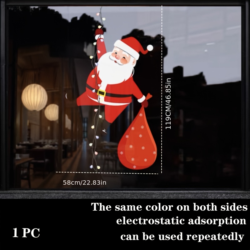 Christmas Decorations Featuring Santa Claus Holding Gifts, Static Cling Window Decals For Coffee Shop Ambiance, Double-sided Printing