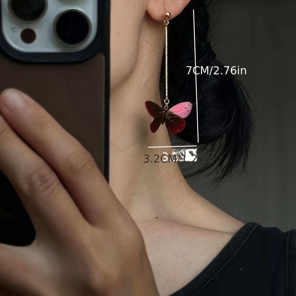 Elegant Hand-Painted Butterfly Long Earrings, Stylish Gift
