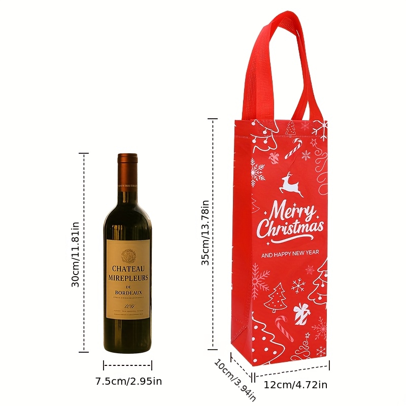 24pcs and 12pcs Elegant Christmas Red Wine Champagne Gift Bag Set - Heavy-Duty Non-Woven Reusable Bottle Sleeve, Festive Design in red/green with Snowflake, Deer & Bell Patterns, Durable Material for Holiday Parties, New Year's Eve, Birthdays, Weddings etc. Large Capacity