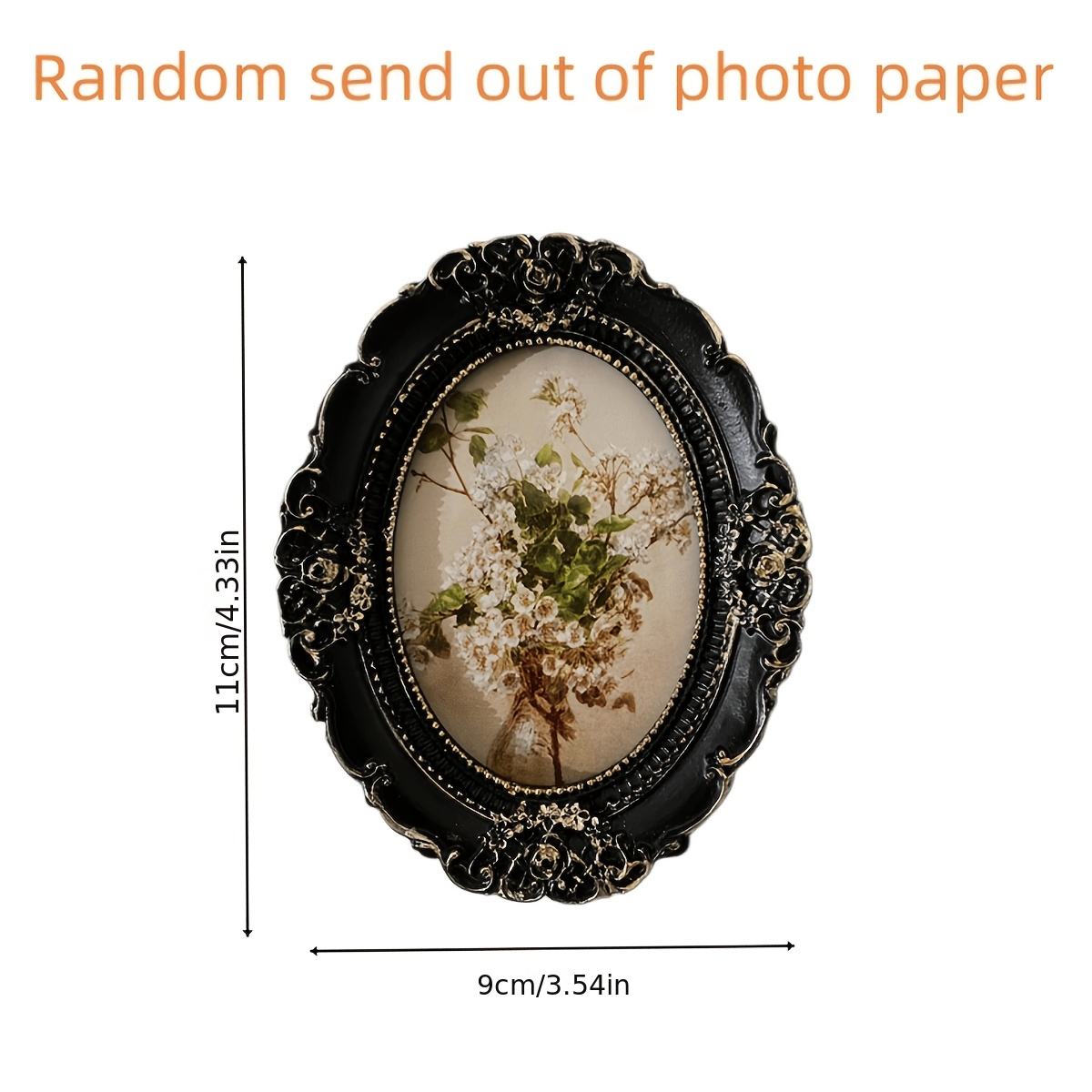 TEMU European-style Resin Photo Frame, Tabletop Or Wall-mounted, Black Oval Frame, Photo Paper Included ()