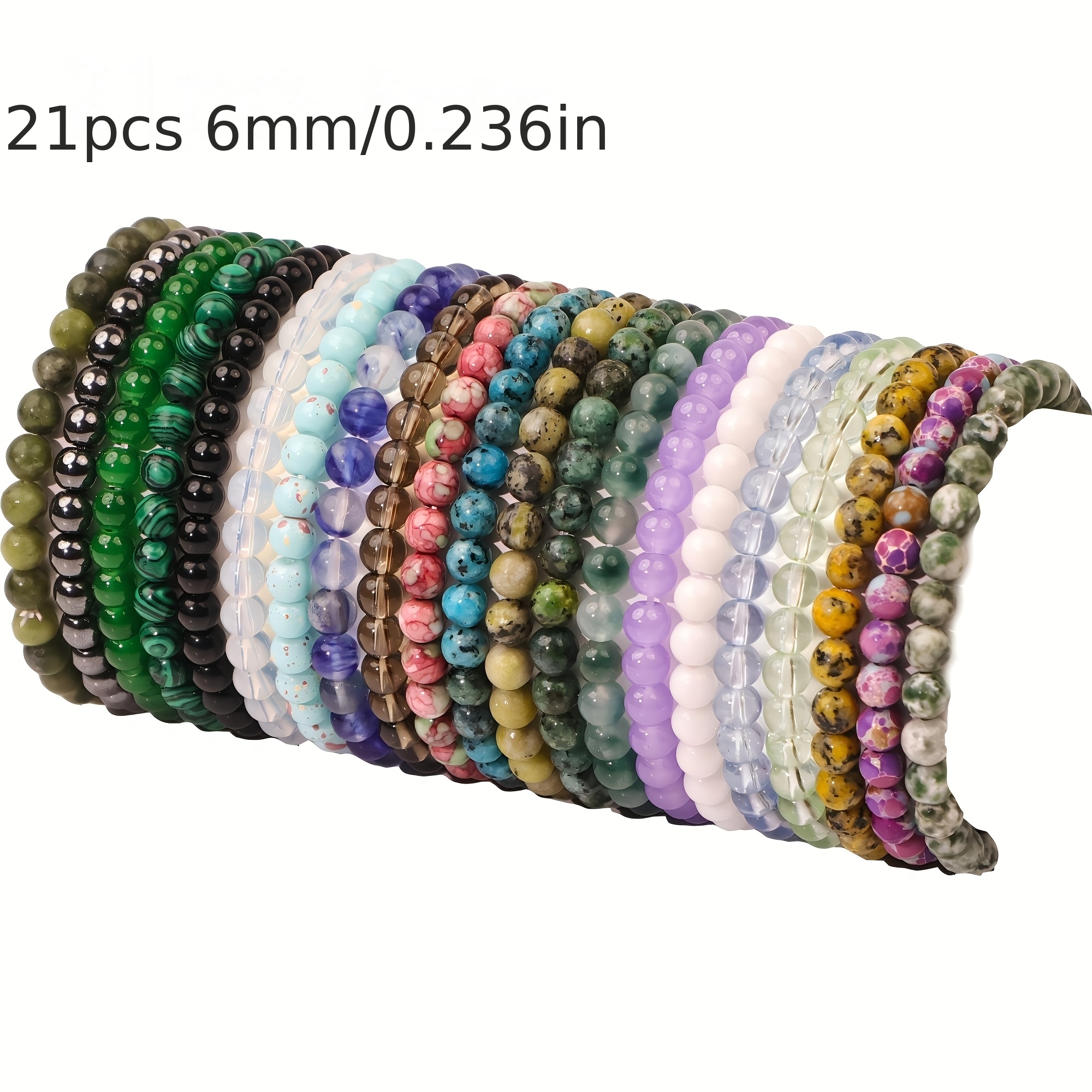 TEMU 21pcs Of Natural Stone Bracelets. Bracelets, With Light-colored Glass Bead Bracelets, Are Suitable For For Daily Wear And Festive Occasions. 6mm