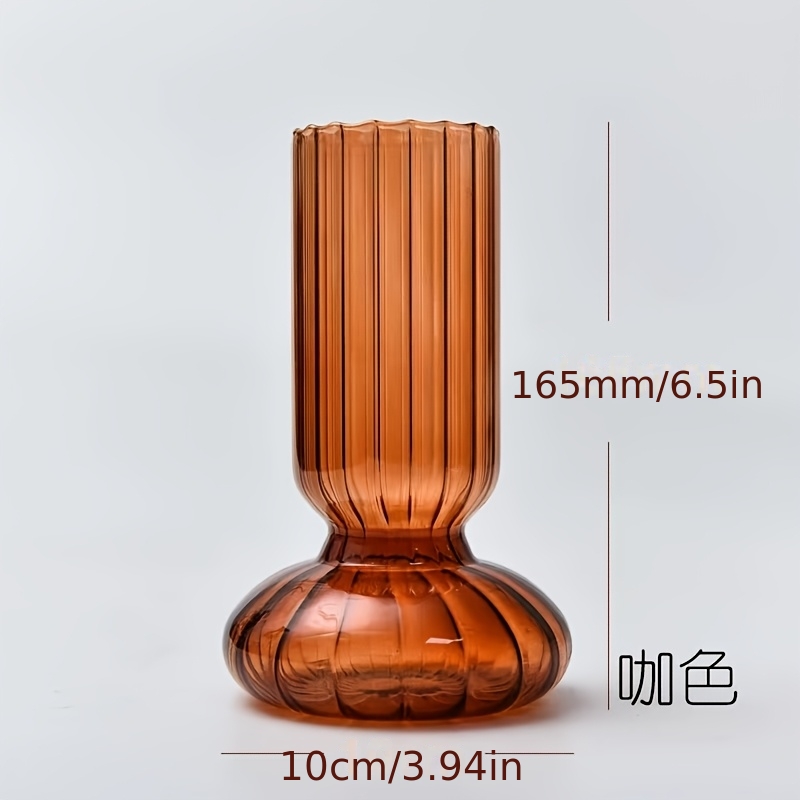 TEMU 1pc Geometricshaped Glass Striped Vase, Transparent Vase For Flower Arranging And Hydroponic Cultivation, Allows Observation Of Growth,