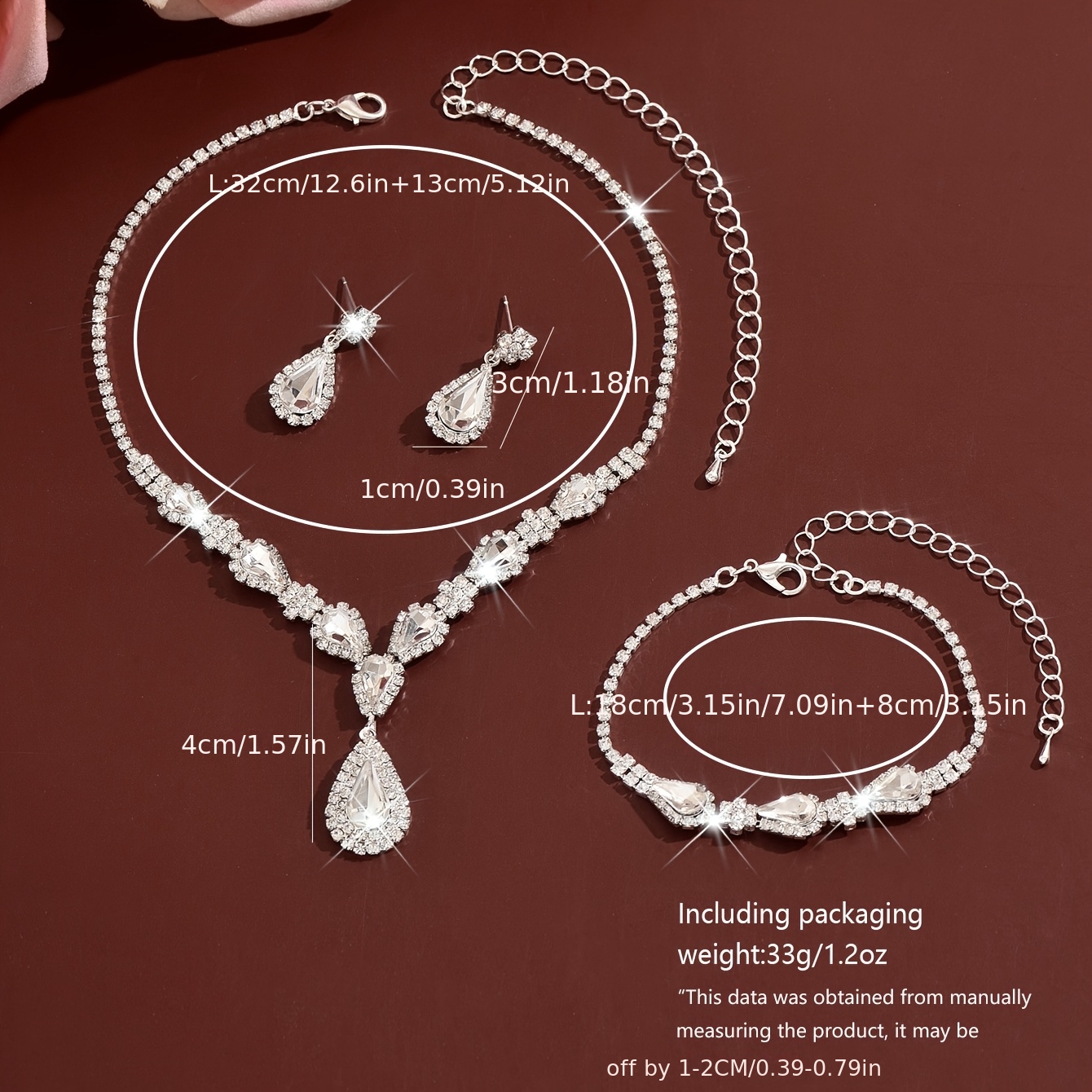 3-delige set luxe groene traanvormige sieraden voor dames, strass-ketting, oorbellen en armband, bruids- en trouwsieraden, geschikt voor gala-avonden, etentjes en kerstcadeaus